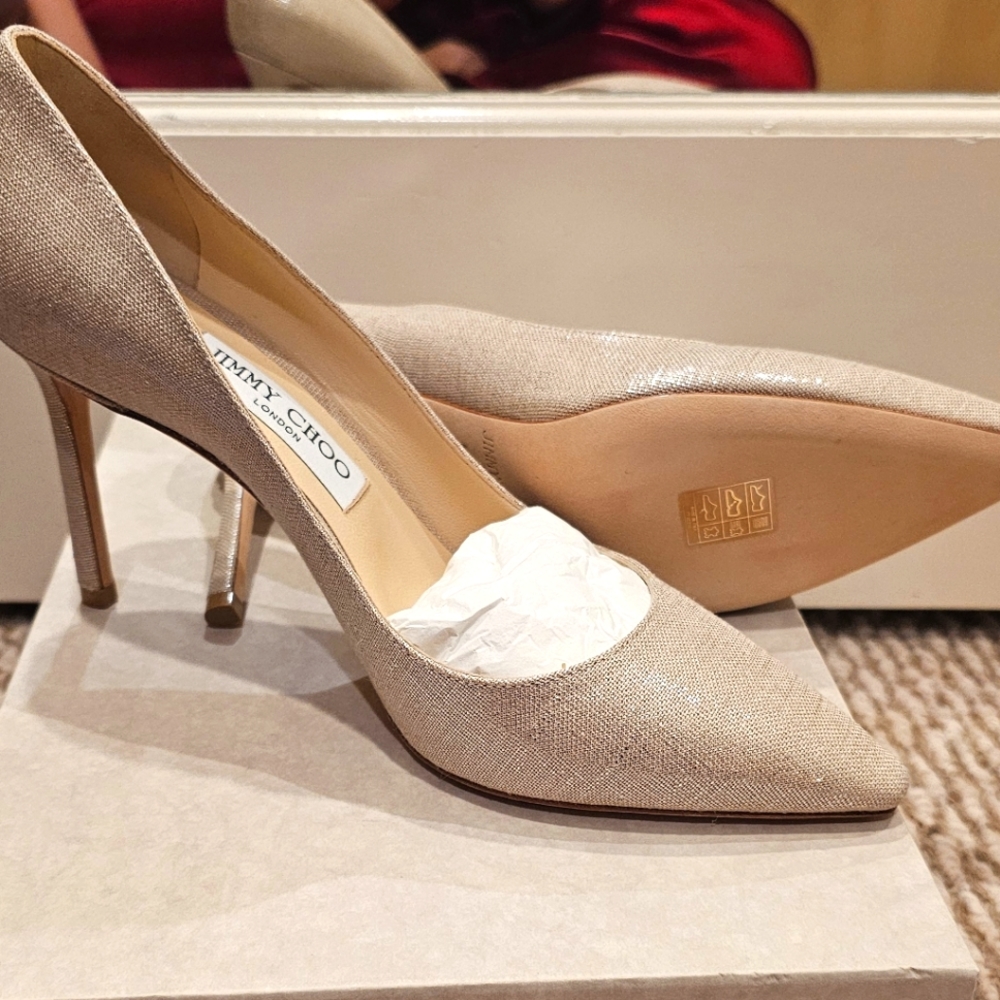 Jimmy Choo Romy 85  39 Linen Pump Women's METALLIC LINEN
